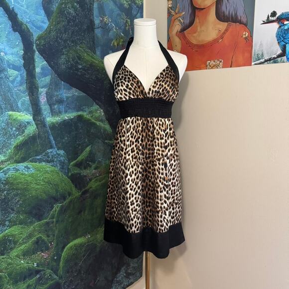 y2k leopard print halter dress twenty one medium retro party dress - Picture 1 of 6